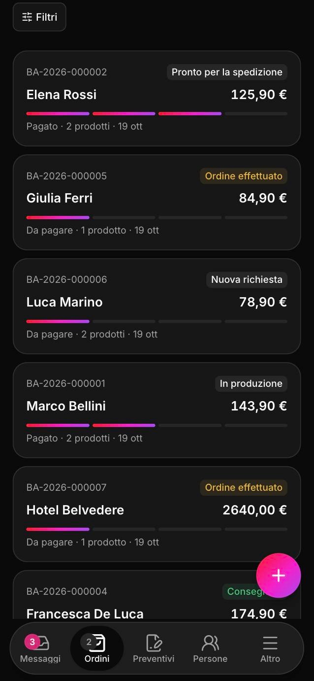 Gli ordini con l’avanzamento nell’app di Apposto